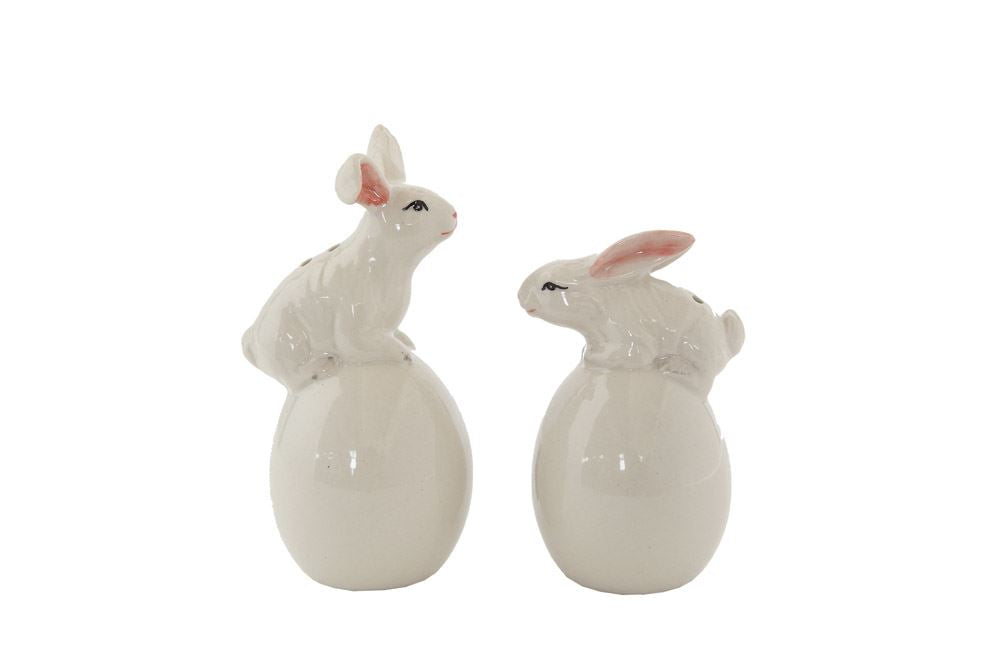 Rabbit on Egg Salt and Pepper Shakers