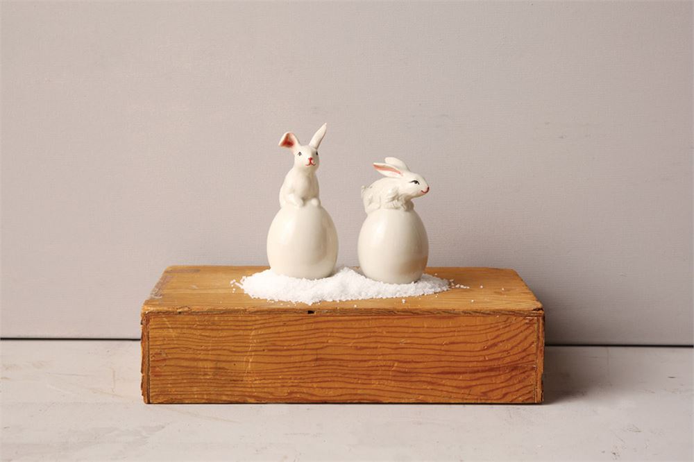 Rabbit on Egg Salt and Pepper Shakers