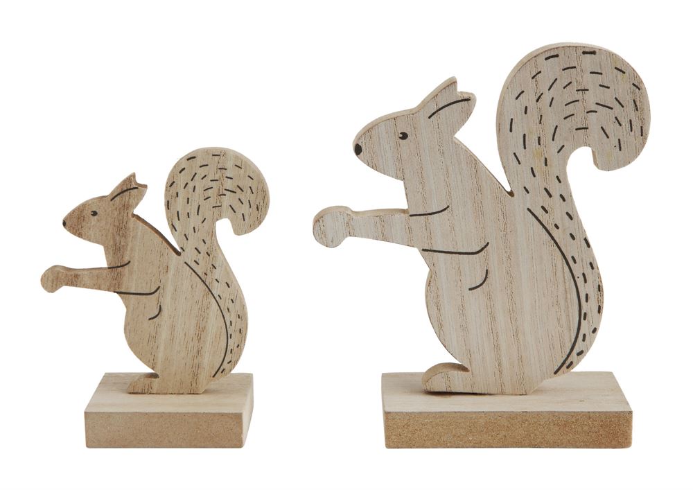 Miniature Wooden Squirrel Statues
