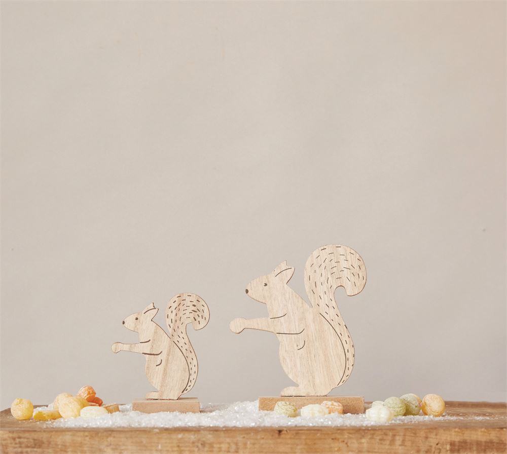 Miniature Wooden Squirrel Statues